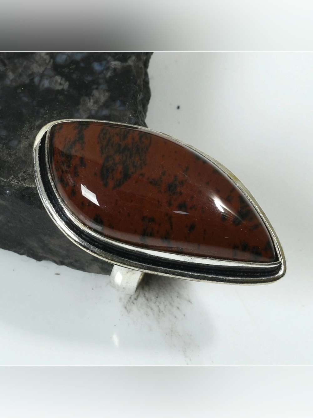 Mahogany Obsidian Gemstone Ethnic Ring Size-6.75